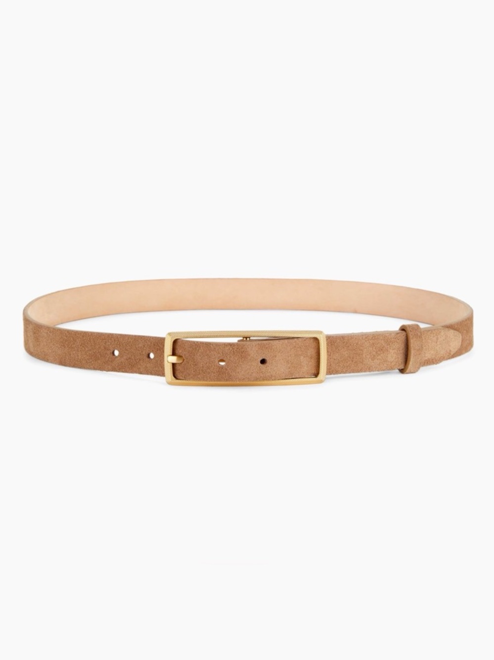 rag & bone Slim Suede Tan Belt with Gold Rectangular Buckle